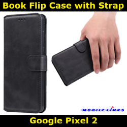 Book Flip Case with Strap For Google Pixel 2 Slim Fit Look